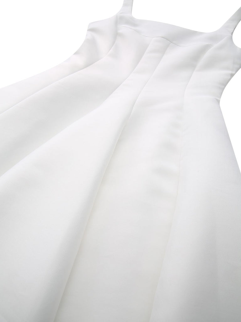 White 1950s Solid Wide Strap Evening Dress - vintage dress, retro fashion, rockabilly