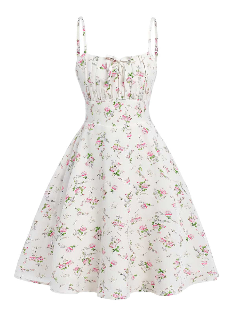 She slips into this White 1950s Spaghetti Strap Floral A-Line Dress and suddenly it's a 1950s daydream