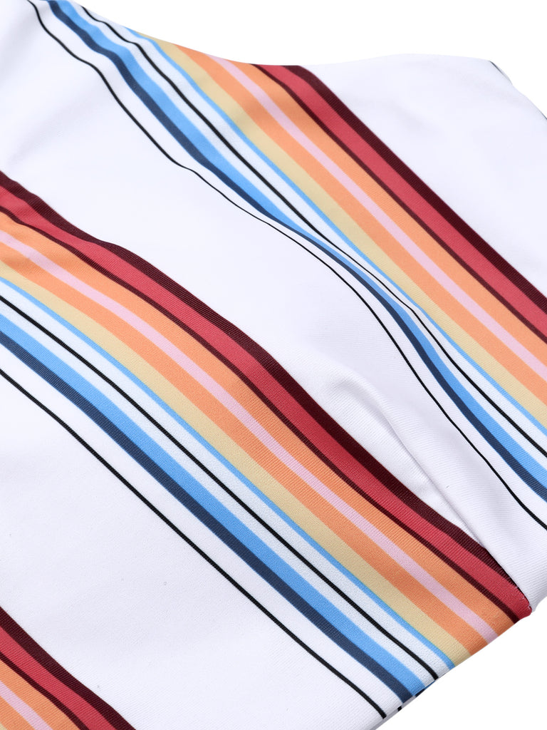 White 1950s Strap Stripes Swimsuit, vintage swimsuit, pin-up swimwear - perfect for women who love vintage and retro fashion