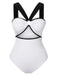 White 1950s Waist Cutout Colorblock One-Piece Swimsuit, vintage swimsuit, pin-up swimwear - perfect for women who love vintage and retro fashion