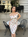 White 1960s Cherry Off-Shoulder Pencil Dress - vintage dress, retro fashion, pure white