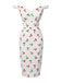 White 1960s Cherry Off-Shoulder Pencil Dress: where 1960s romance meets her modern spirit
