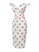 This White 1960s Cherry Off-Shoulder Pencil Dress wraps her in 1960s elegance, one twirl at a time