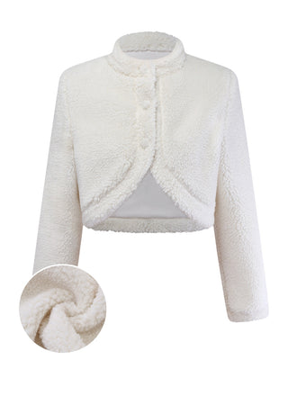 White 1960s Faux-Wool Stand Collar Jacket - vintage fashion, retro style, pure white