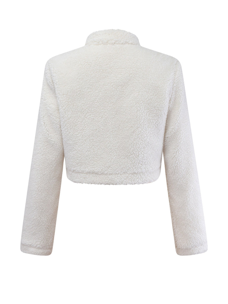 White 1960s Faux-Wool Stand Collar Jacket - vintage fashion, retro style, pure white