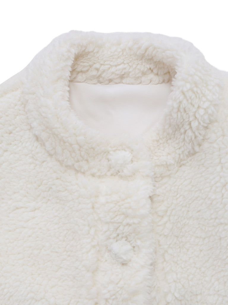 White 1960s Faux-Wool Stand Collar Jacket - vintage fashion, retro style, pure white