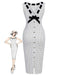 White 1960s Polka Dot Button Pencil Dress: beautiful vintage dress, retro fashion, elegant style with timeless appeal
