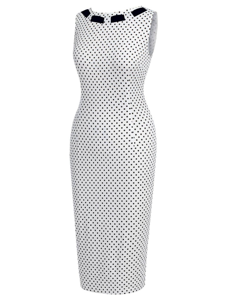 White 1960s Polka Dot Button Pencil Dress - vintage dress, retro fashion, elegant style for vintage lovers