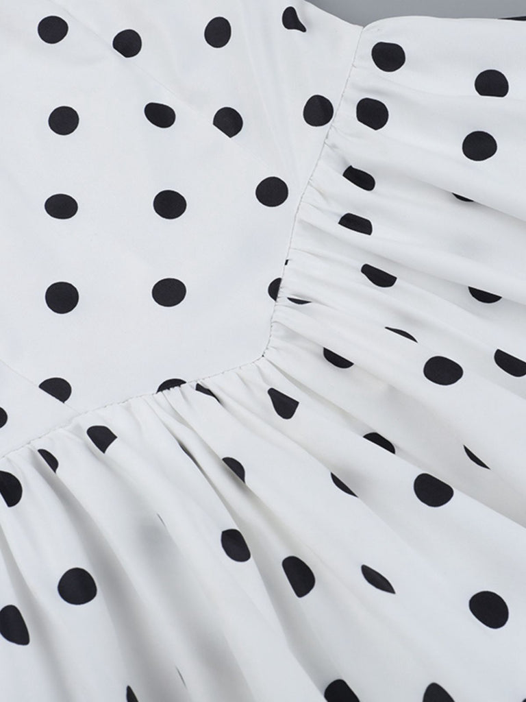 White 1960s Polka Dots Halter Tutu Dress - vintage dress, retro fashion, pure white