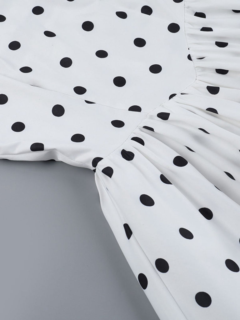White 1960s Polka Dots Halter Tutu Dress - vintage dress, retro fashion, pure white