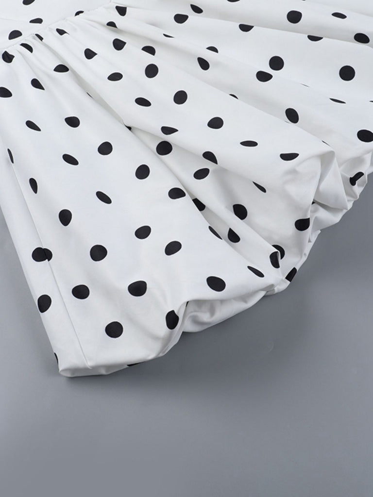White 1960s Polka Dots Halter Tutu Dress - vintage dress, retro fashion, pure white