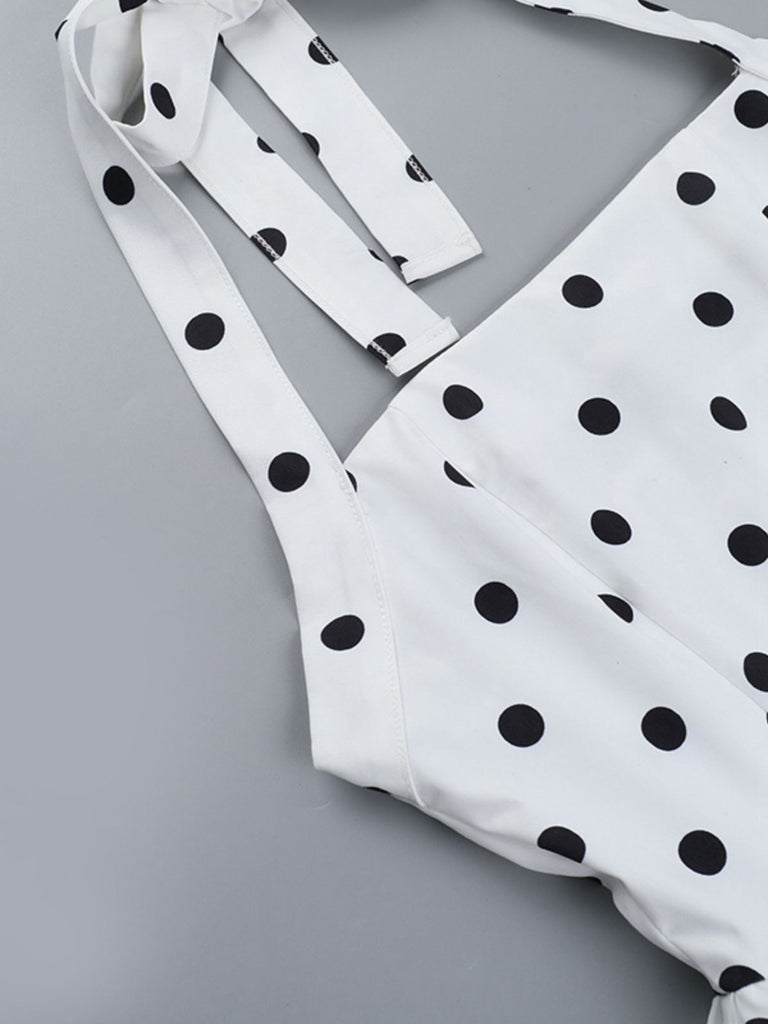 White 1960s Polka Dots Halter Tutu Dress - vintage dress, retro fashion, pure white
