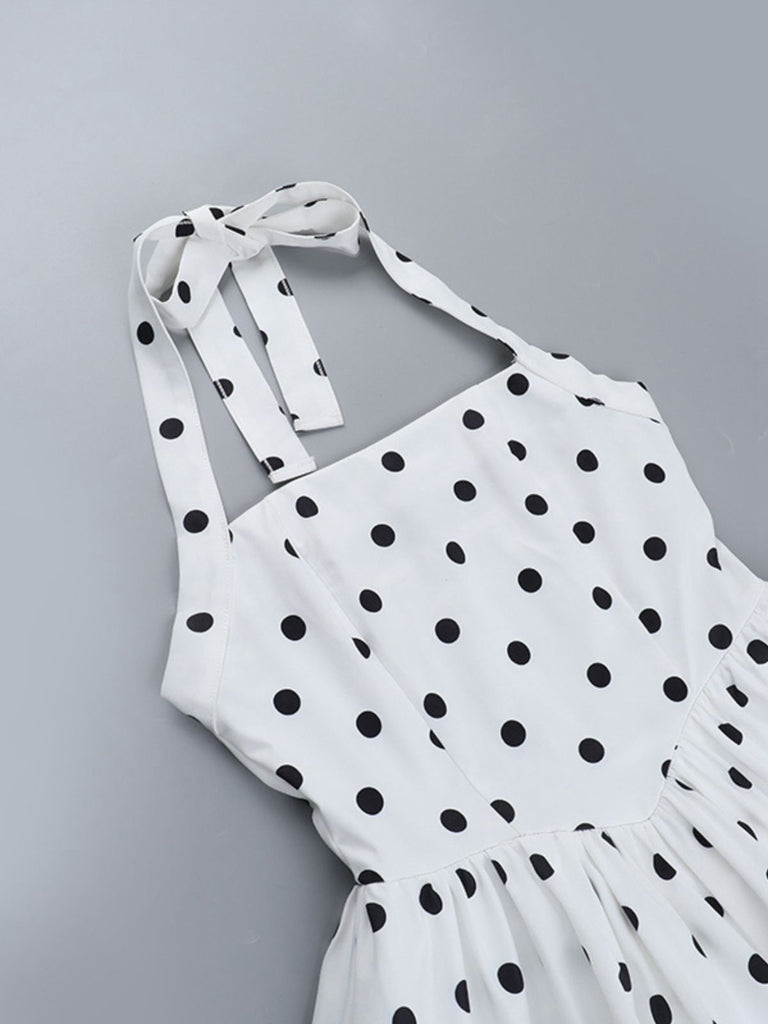 White 1960s Polka Dots Halter Tutu Dress - vintage dress, retro fashion, pure white