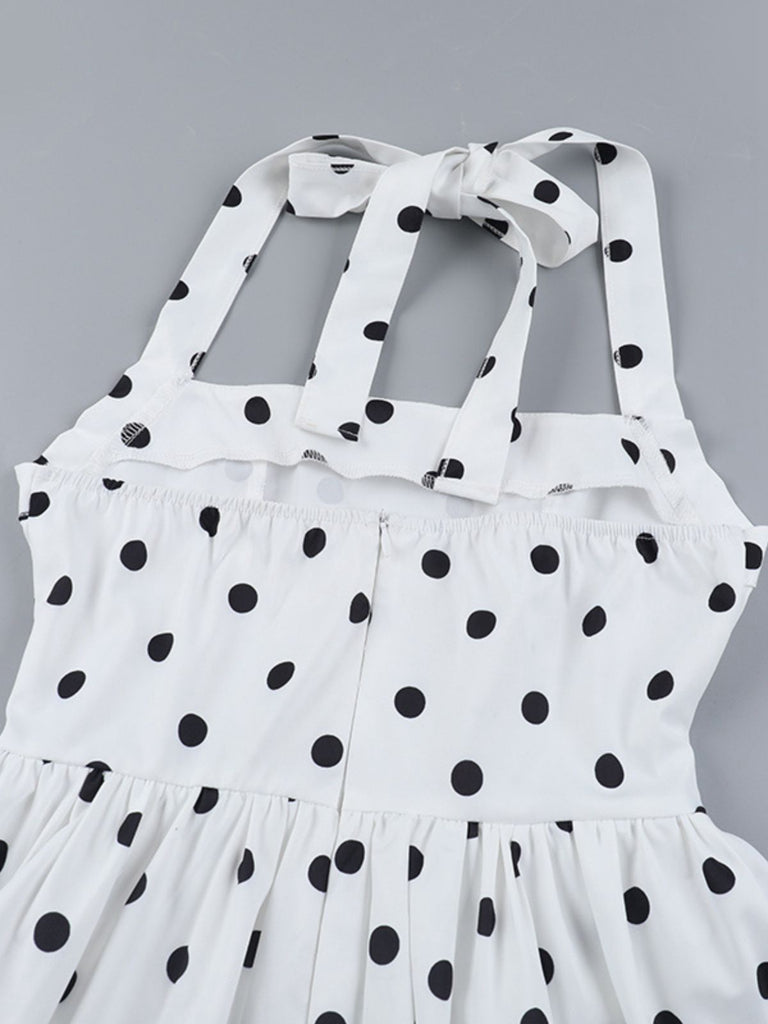 White 1960s Polka Dots Halter Tutu Dress - vintage dress, retro fashion, pure white