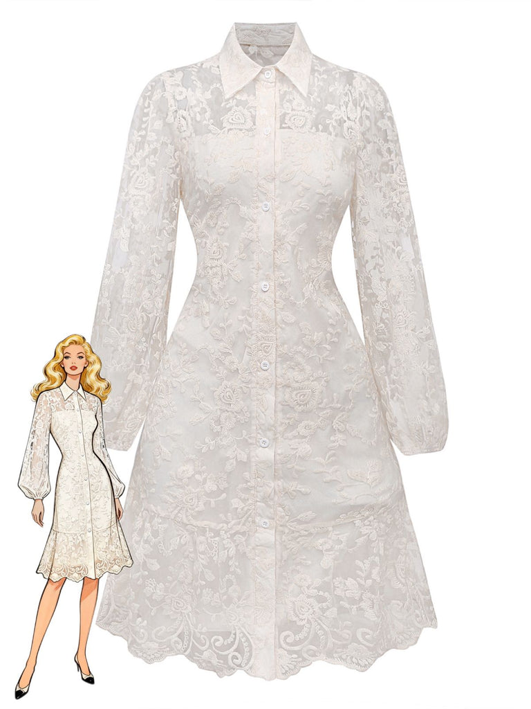 White 1960s Solid Pure Cotton Lace Dress - vintage dress, retro fashion, pure white
