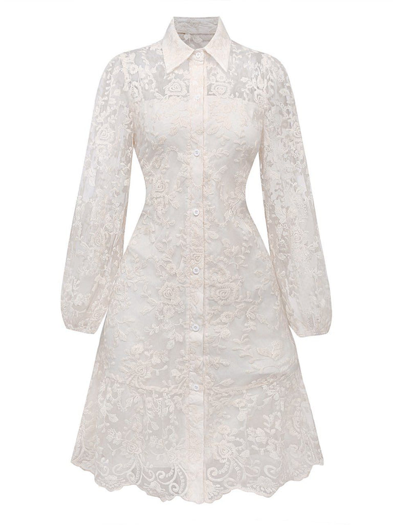 White 1960s Solid Pure Cotton Lace Dress - vintage dress, retro fashion, pure white