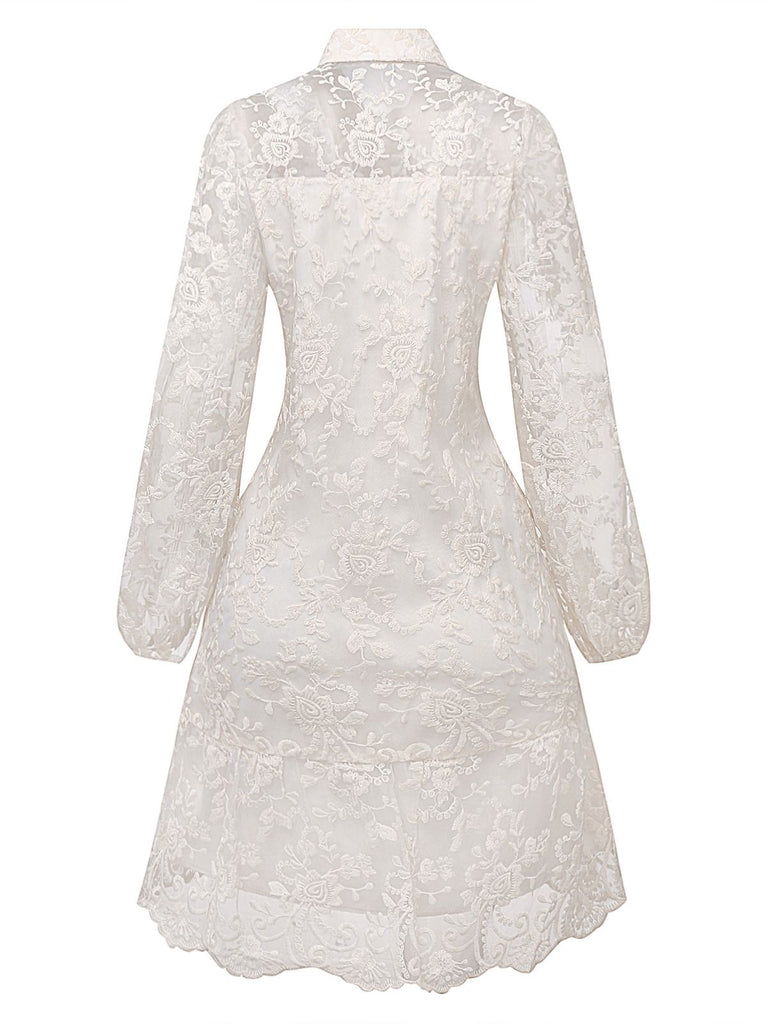 White 1960s Solid Pure Cotton Lace Dress - vintage dress, retro fashion, pure white