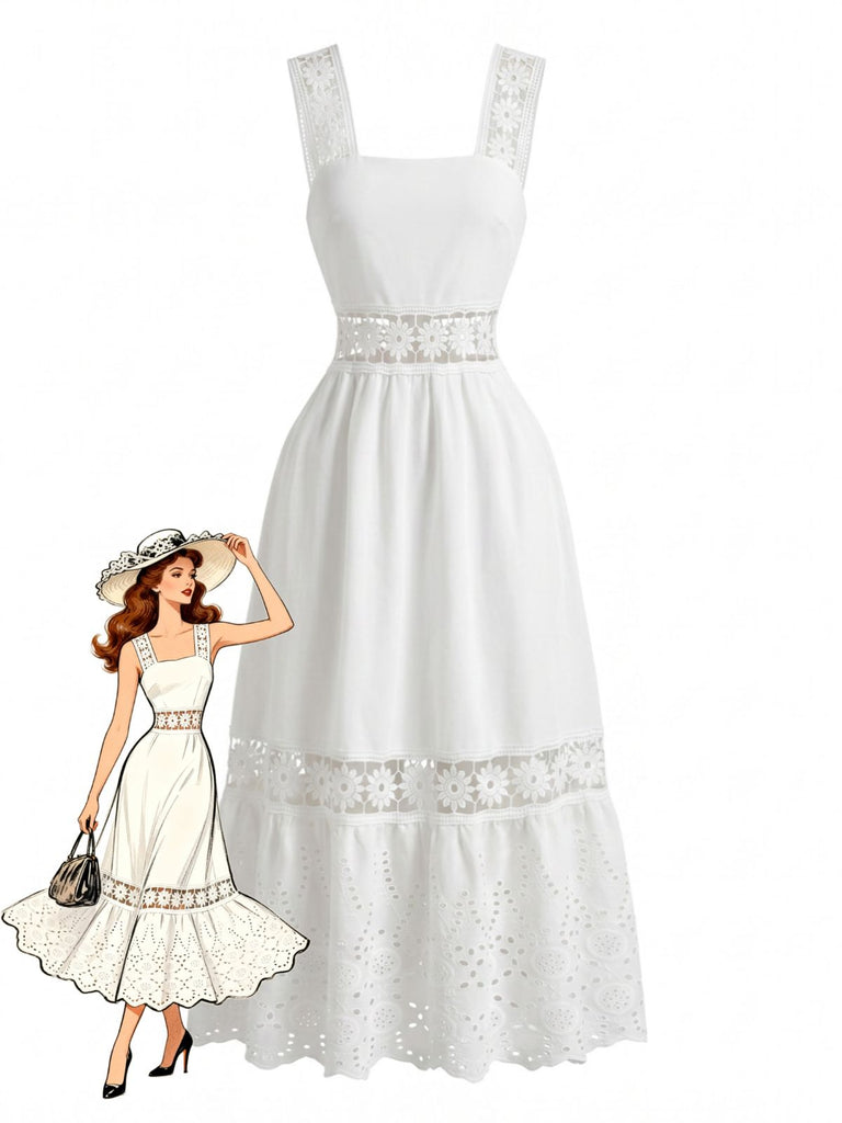 White 1950s Floral Vintage Classic Dress 2
