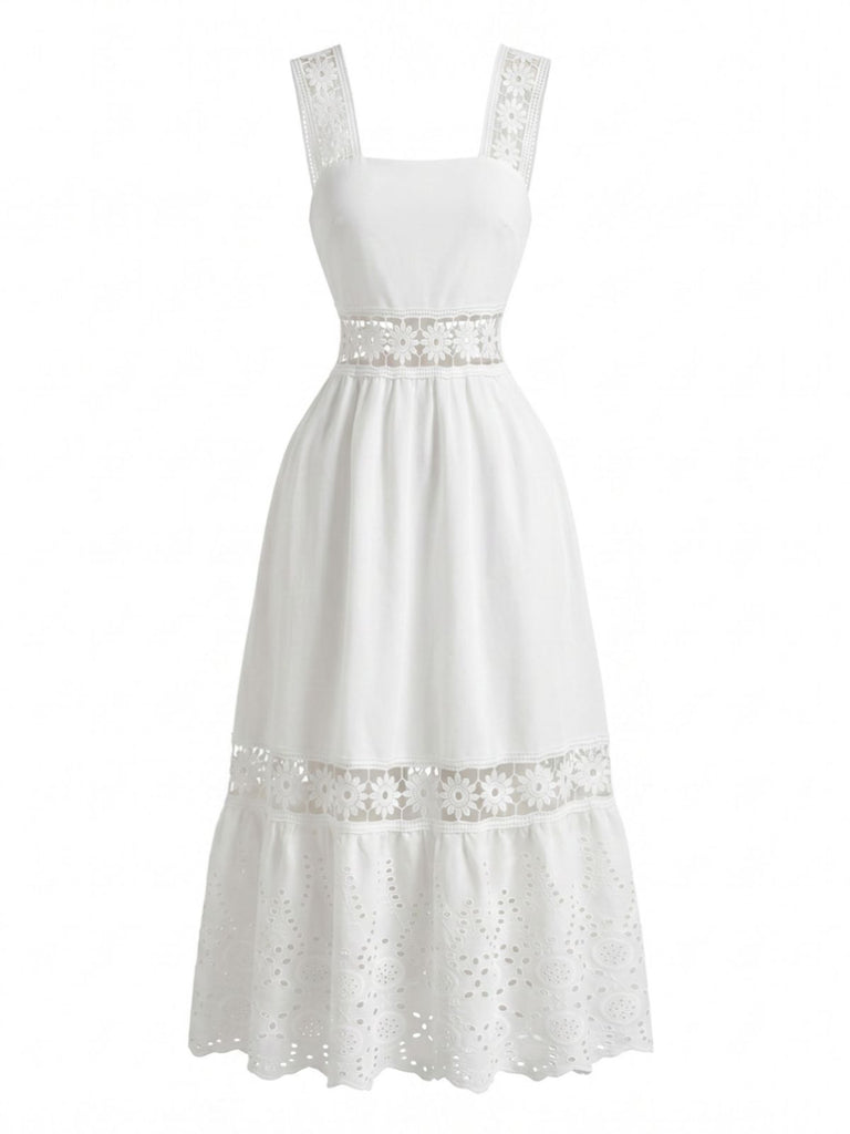 White 1950s Floral Vintage Classic Dress 3