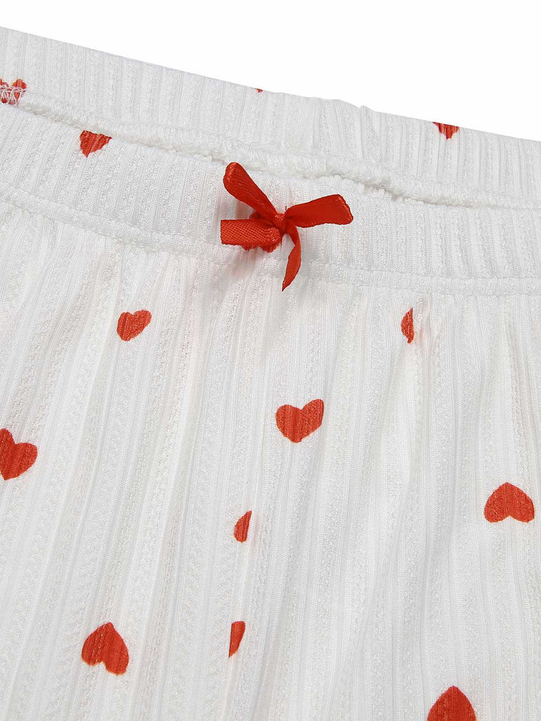White 1970s Curled Heart Bow Long Sleeve Pajamas — 1970s style that transcends decades