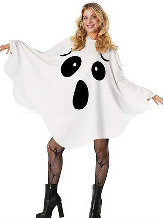White 1970s Halloween Ghost Hooded Costume Cape - vintage fashion, retro style, pure white