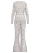 White 1970s Lace Long-Sleeve Flared Legs Jumpsuit - vintage jumpsuit, retro fashion, elegant red