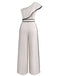 White 1970s One-Shoulder Ruffled Belted Jumpsuit - vintage jumpsuit, retro fashion, pure white
