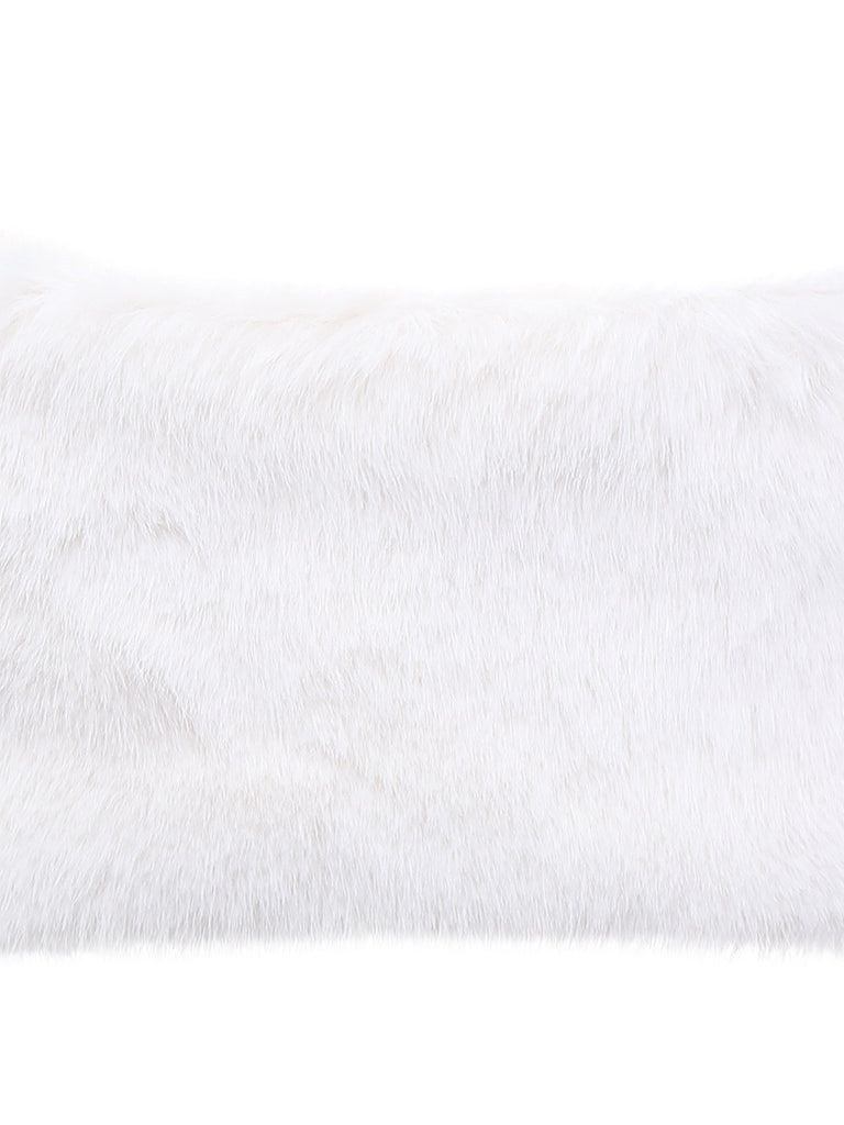 White 1970s Solid Faux Fur Pom Pom Tie Shawl - vintage fashion, retro style, pure white