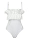 White 1970s Solid Ruffles Bandeau Swimsuit, vintage swimsuit, pin-up swimwear - perfect for women who love vintage and retro fashion