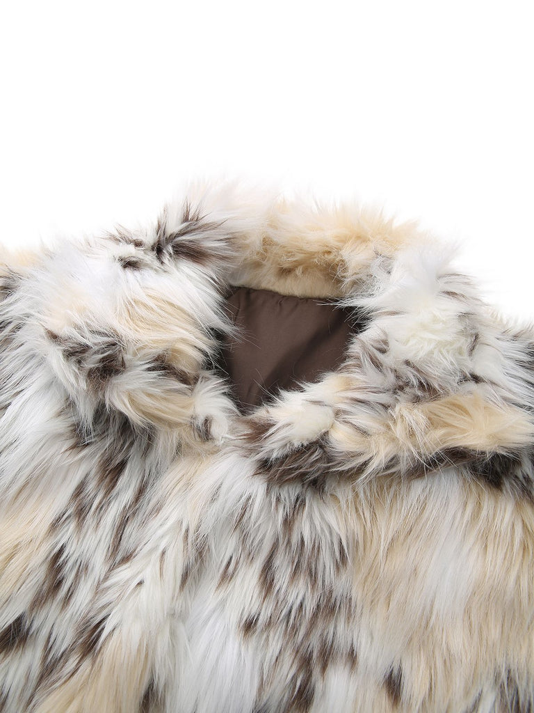 White 1980s Leopard Print Faux Fur Jacket - vintage fashion, retro style, pure white