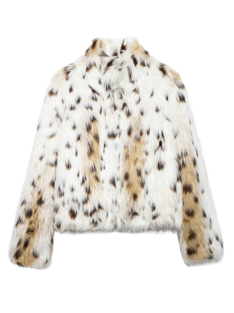 White 1980s Reindeer Print Faux Fur Jacket - vintage fashion, retro style, pure white