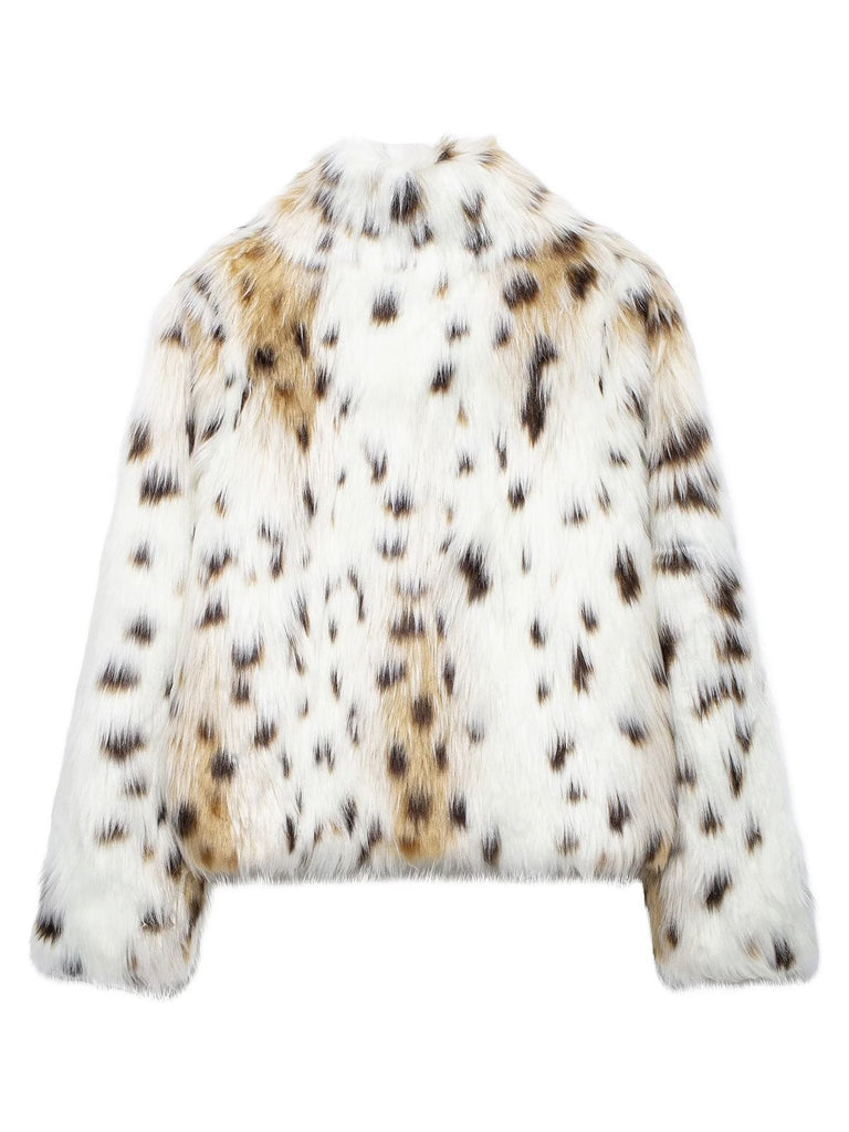 White 1980s Reindeer Print Faux Fur Jacket - vintage fashion, retro style, pure white