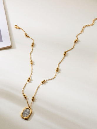White Beading Chain Rose Flower Pendant Necklace - vintage fashion, retro style, pure white