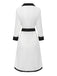 White & Black 1940s Deep V-Neck Notched Button Dress - vintage dress, retro fashion, classic black