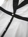 White & Black 1940s Deep V-Neck Notched Button Dress - vintage dress, retro fashion, classic black