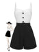 White & Black 1950s Cotton Spaghetti Straps Romper - vintage jumpsuit, retro fashion, classic black