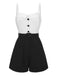 White & Black 1950s Cotton Spaghetti Straps Romper - vintage jumpsuit, retro fashion, classic black