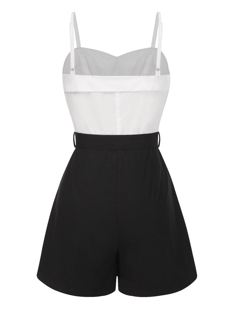 White & Black 1950s Cotton Spaghetti Straps Romper - vintage jumpsuit, retro fashion, classic black
