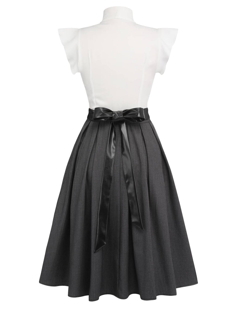 White & Gray 1950s Lace-Up Swing Dress — vintage elegance for the modern woman