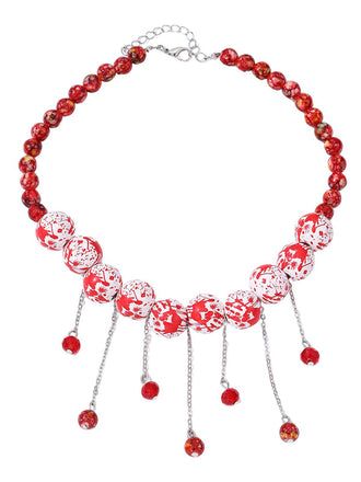 She adds this White Halloween Blood Gothic Necklace and suddenly it's vintage perfection