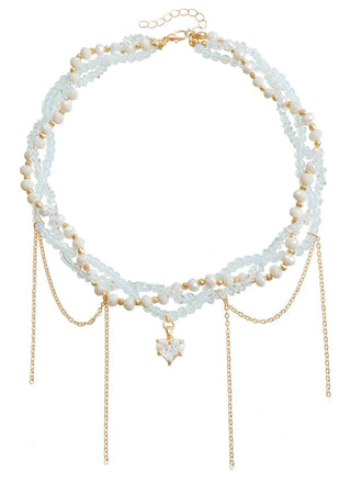 White Heart Rhinestone Pendant Beaded Necklace - vintage fashion, retro style, pure white