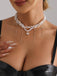 White Heart Rhinestone Pendant Beaded Necklace - vintage fashion, retro style, pure white