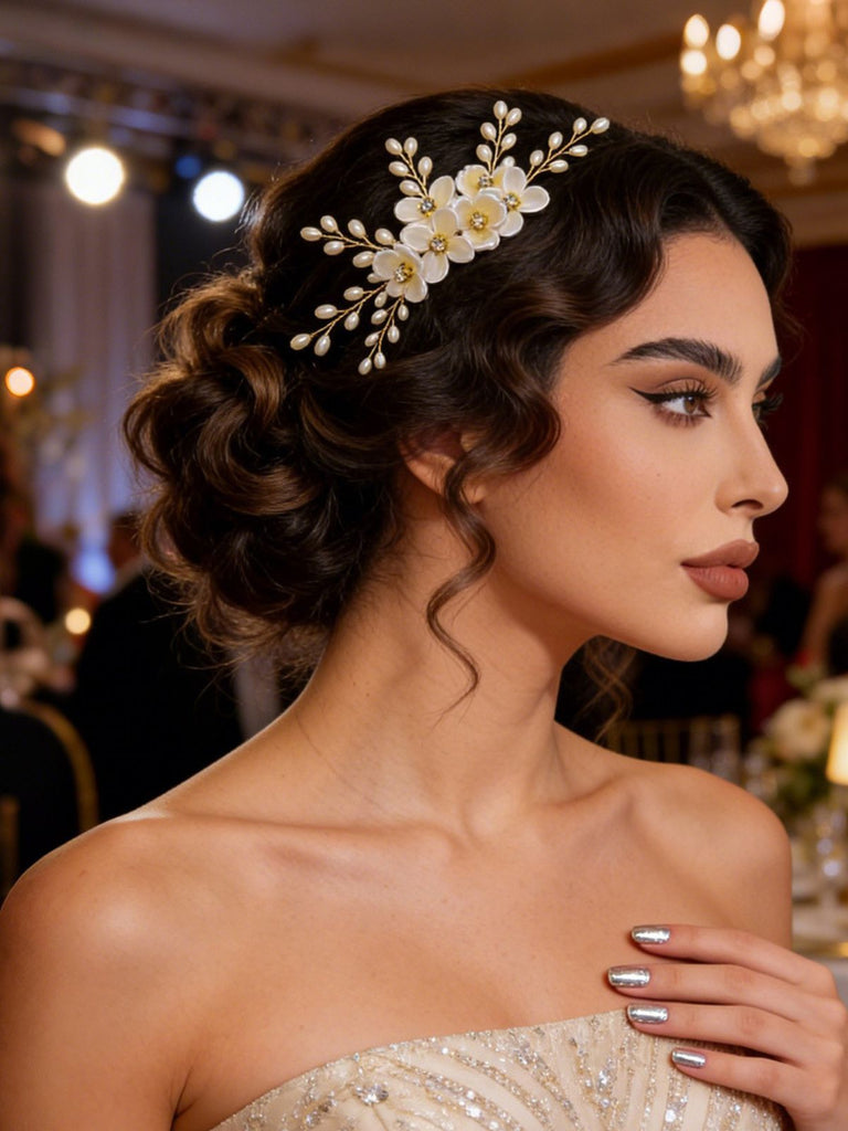 White Pearl Crystal Floral Hair Accessories - vintage fashion, retro style for vintage lovers