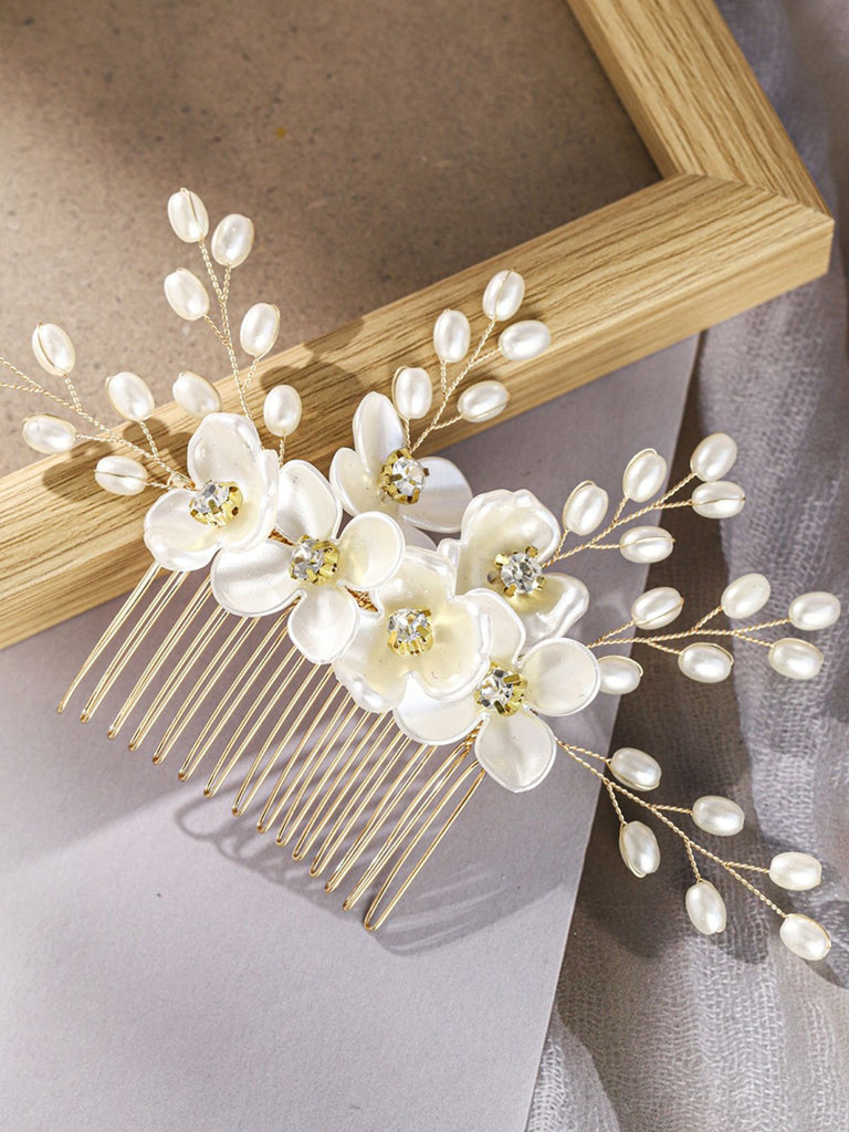 White Pearl Crystal Floral Hair Accessories - vintage fashion, retro style for vintage lovers