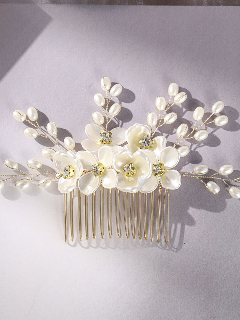 White Pearl Crystal Floral Hair Accessories - vintage fashion, retro style for vintage lovers