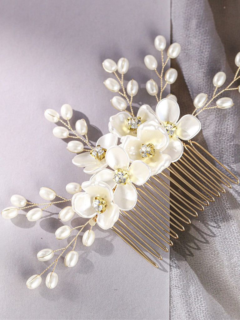 White Pearl Crystal Floral Hair Accessories - vintage fashion, retro style for vintage lovers