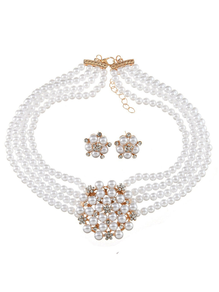White Pearl Layered Floral Statement Choker Necklace, vintage fashion, retro style - perfect for women who love vintage and retro fashion
