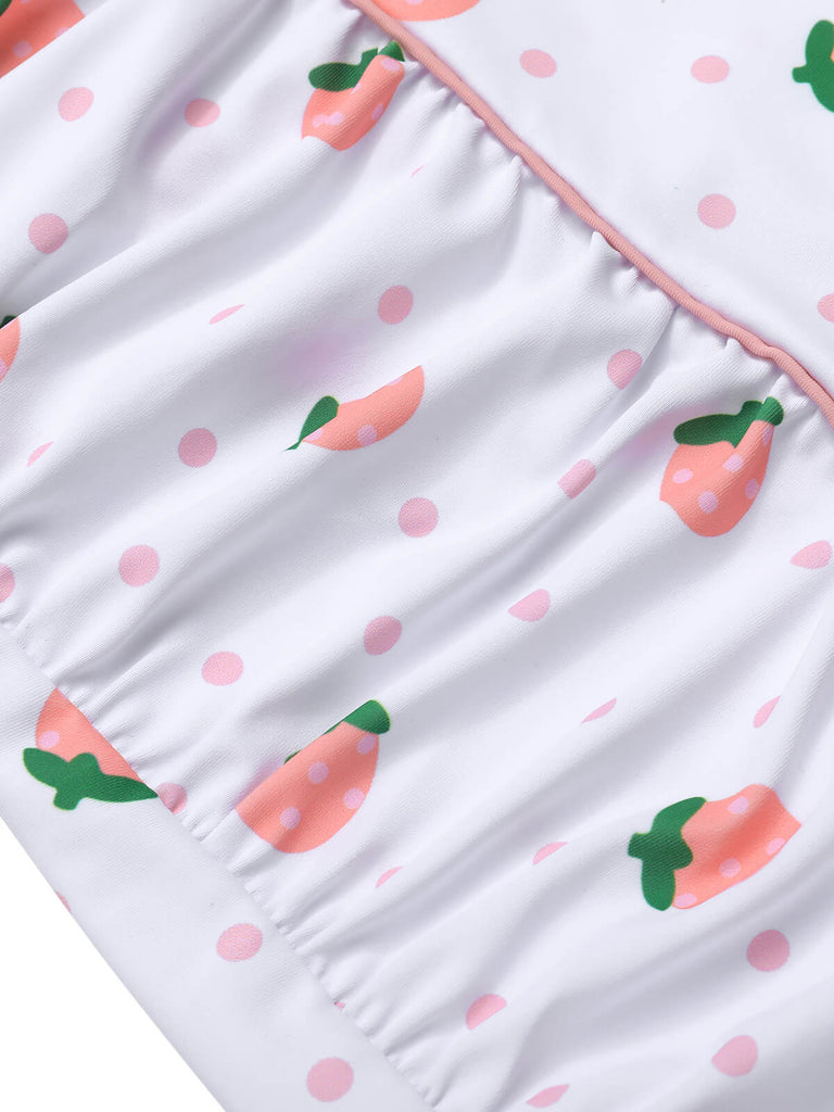 White & Pink 1950s Strawberry Pleated Swimsuit, vintage swimsuit, pin-up swimwear - perfect for women who love vintage and retro fashion