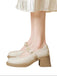 She finds her vintage story in this White Round Toe Chunky Heels Shoes