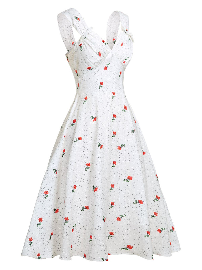 White Satin-faux Cherry Polka Dot Dress, vintage dress, retro fashion - perfect for women who love vintage and retro fashion